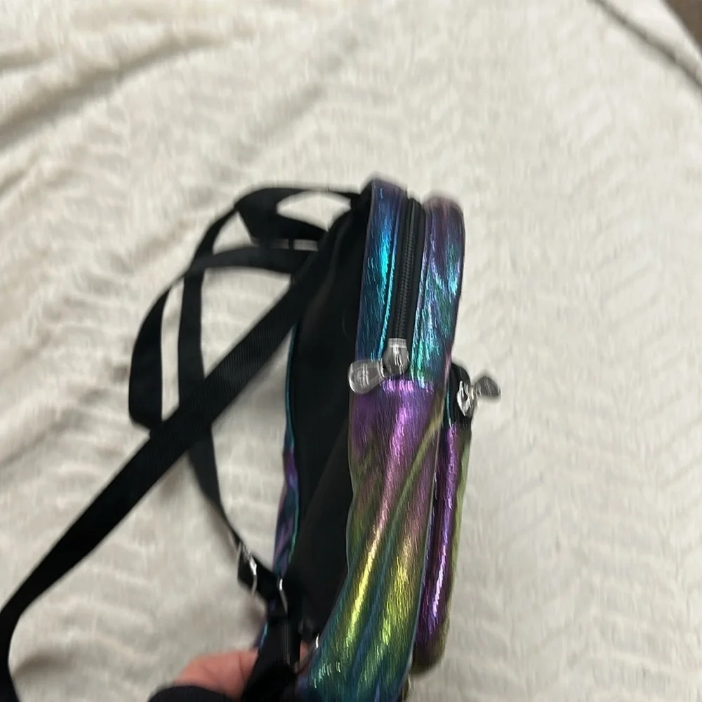 Justice Letter (F) fierce-brave-amazing iridescent color backpack EUC